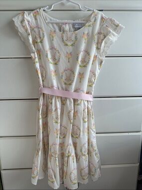 The Children's Place White Dress with Pink Belt and Bunny Floral Print